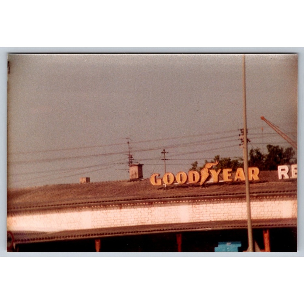 Goodyear Sign Building 1970s Snapshot Photo Vintage Architecture Americana 5x3